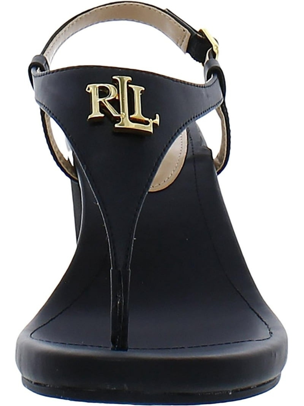 Ralph Lauren Black Gold Logo T-Strap Sandal